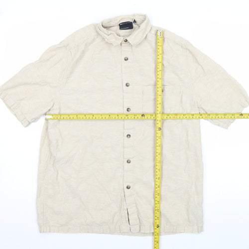 Soso Beige Short Sleeve Button-Up Linen Blend Men's Casual Shirt Size S