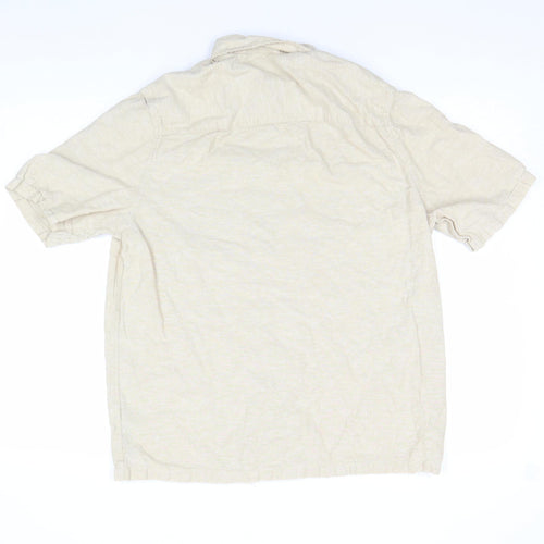 Soso Beige Short Sleeve Button-Up Linen Blend Men's Casual Shirt Size S