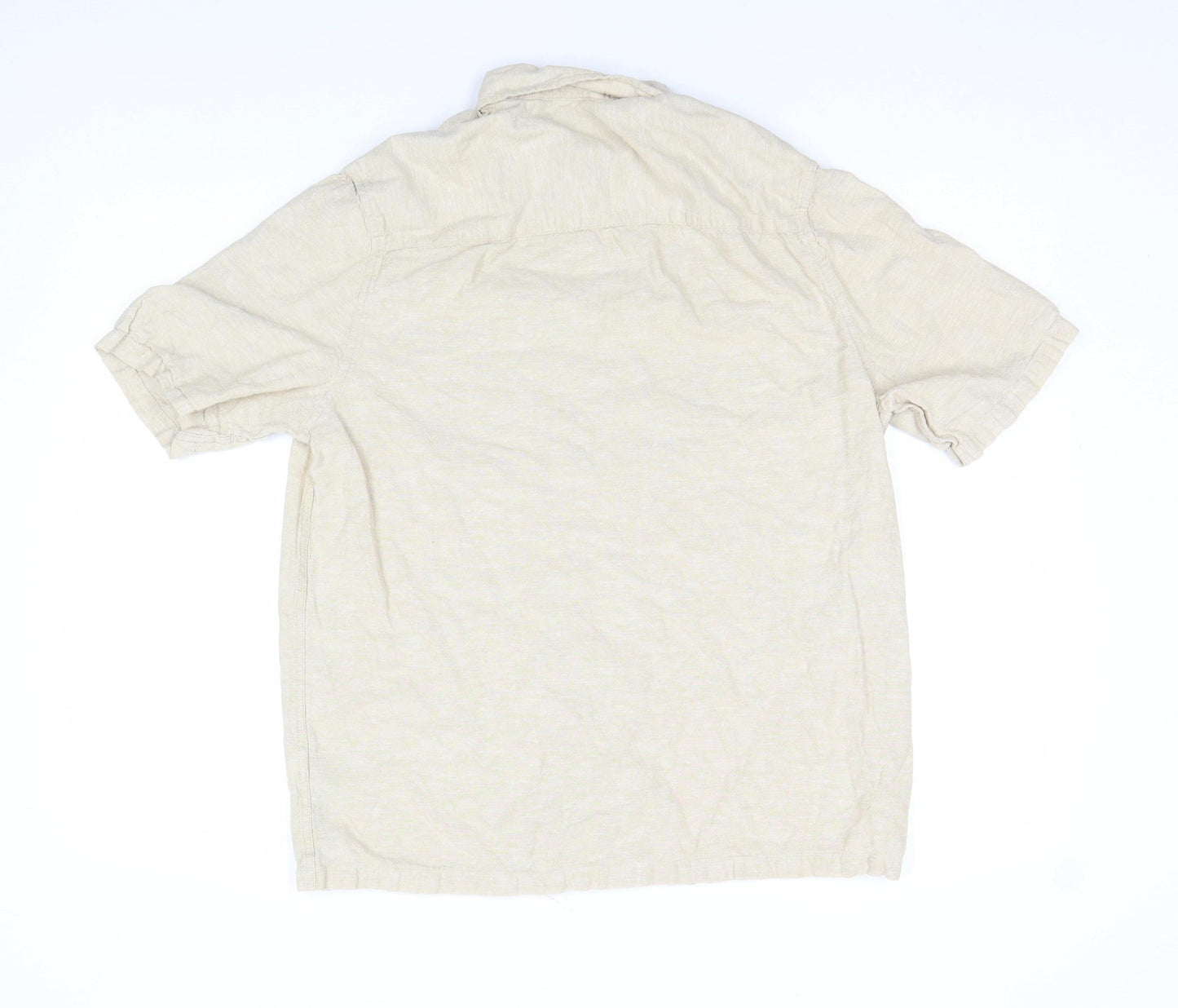 Soso Beige Short Sleeve Button-Up Linen Blend Men's Casual Shirt Size S