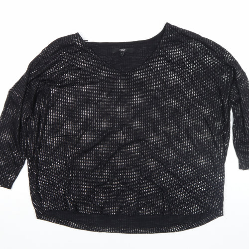 Next Womens Black Viscose Blend 3/4 Sleeve V-Neck Top Size 6