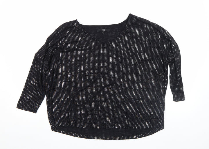 Next Womens Black Viscose Blend 3/4 Sleeve V-Neck Top Size 6