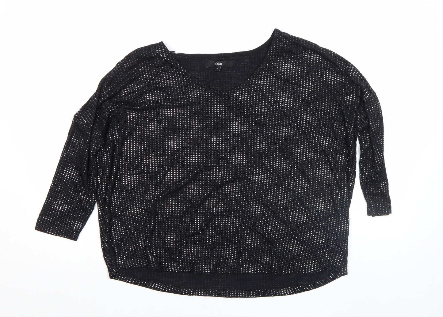 Next Womens Black Viscose Blend 3/4 Sleeve V-Neck Top Size 6