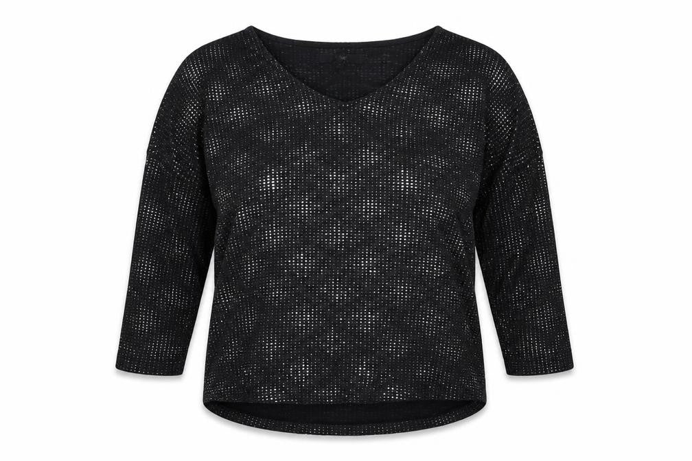Front view of Next women’s black viscose blend 3/4 sleeve v-neck top, size UK 6