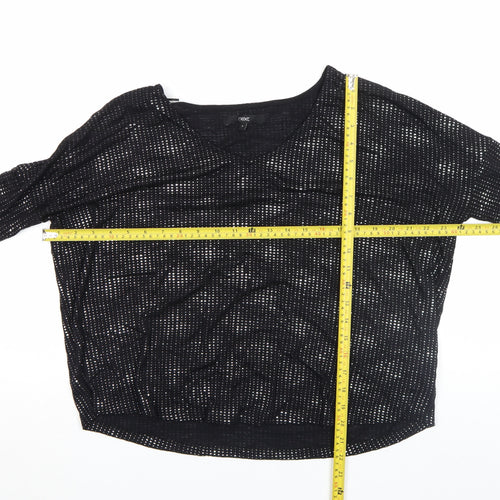 Next Womens Black Viscose Blend 3/4 Sleeve V-Neck Top Size 6