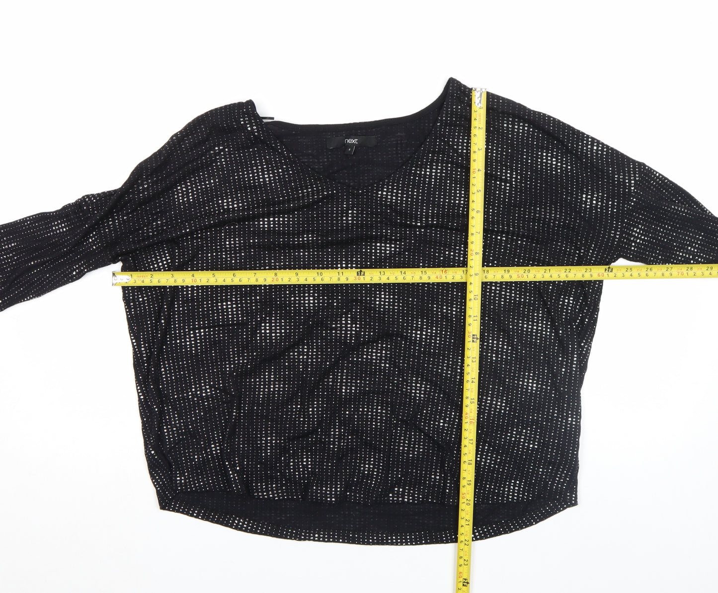 Next Womens Black Viscose Blend 3/4 Sleeve V-Neck Top Size 6