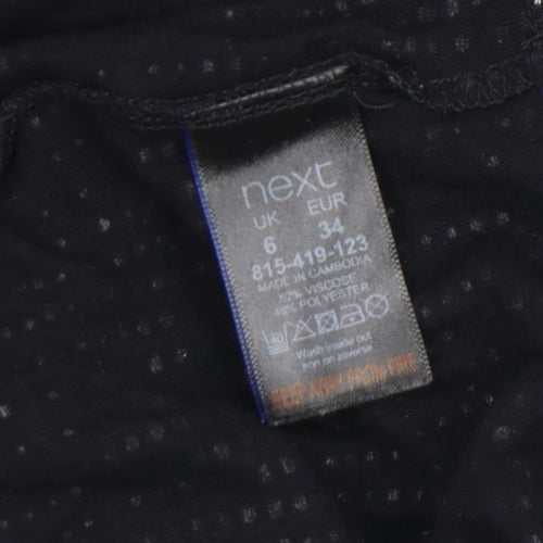 Next Womens Black Viscose Blend 3/4 Sleeve V-Neck Top Size 6