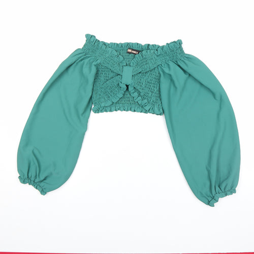 Pink Vanilla Women’s Green Off Shoulder Cropped Blouse UK S