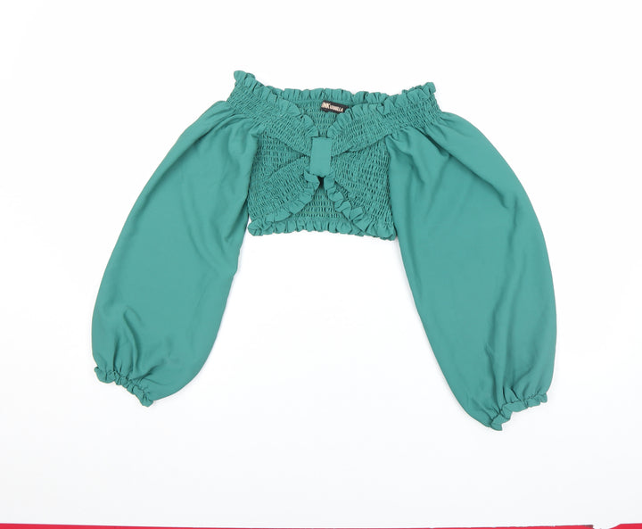 Pink Vanilla Women’s Green Off Shoulder Cropped Blouse UK S