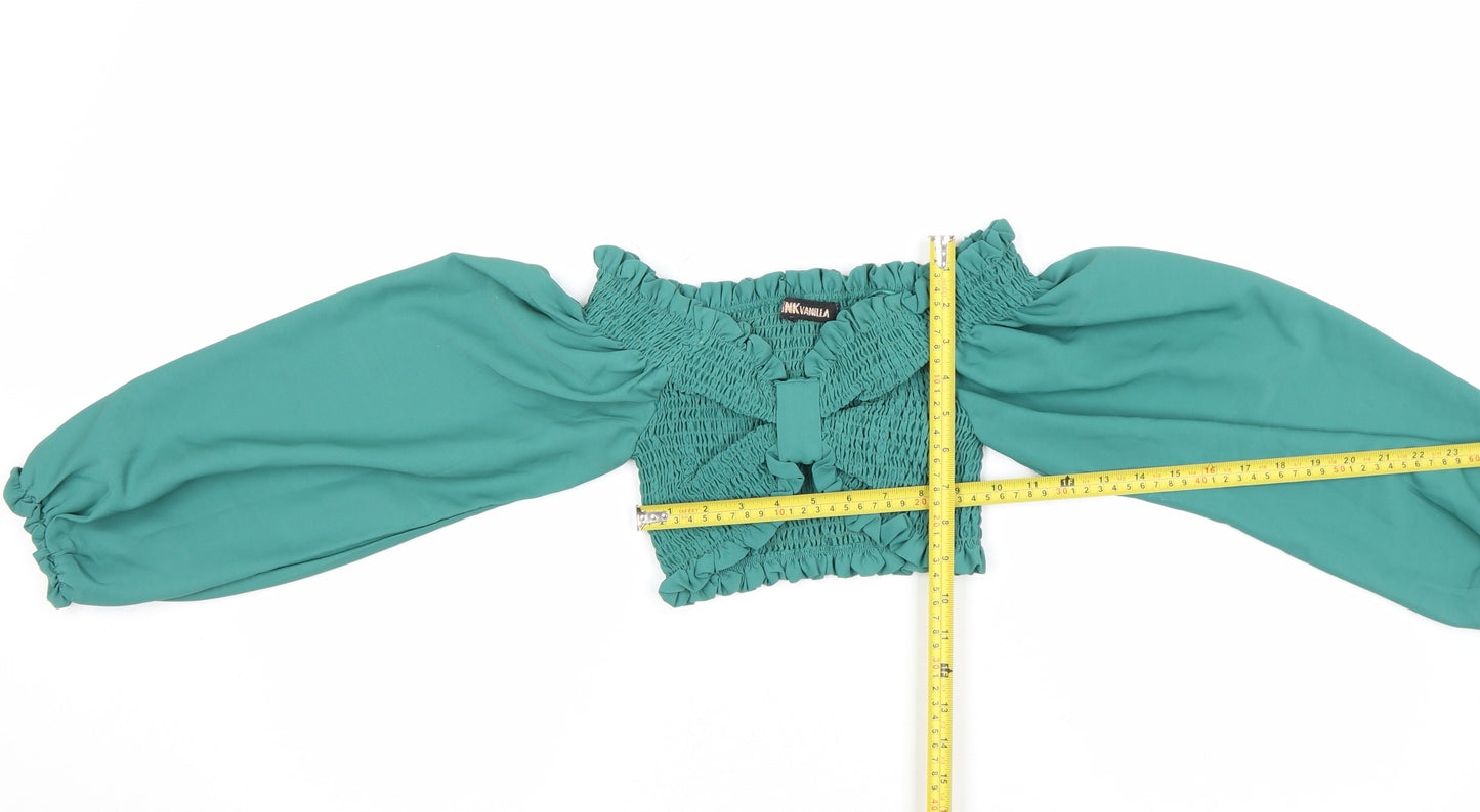 Pink Vanilla Women’s Green Off Shoulder Cropped Blouse UK S