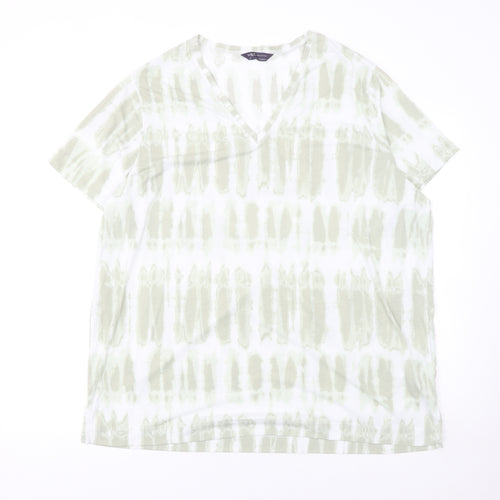 Marks and Spencer Womens Green Tie-Dye V-Neck T-Shirt Size 22
