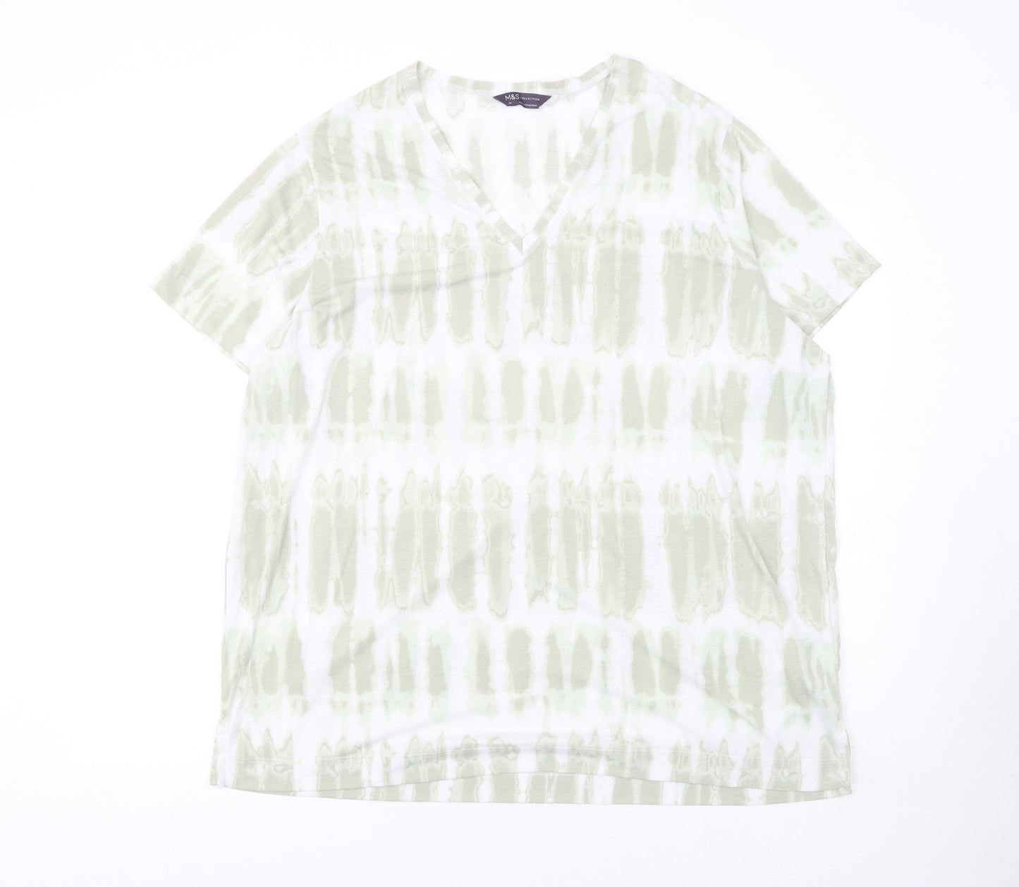 Marks and Spencer Womens Green Tie-Dye V-Neck T-Shirt Size 22