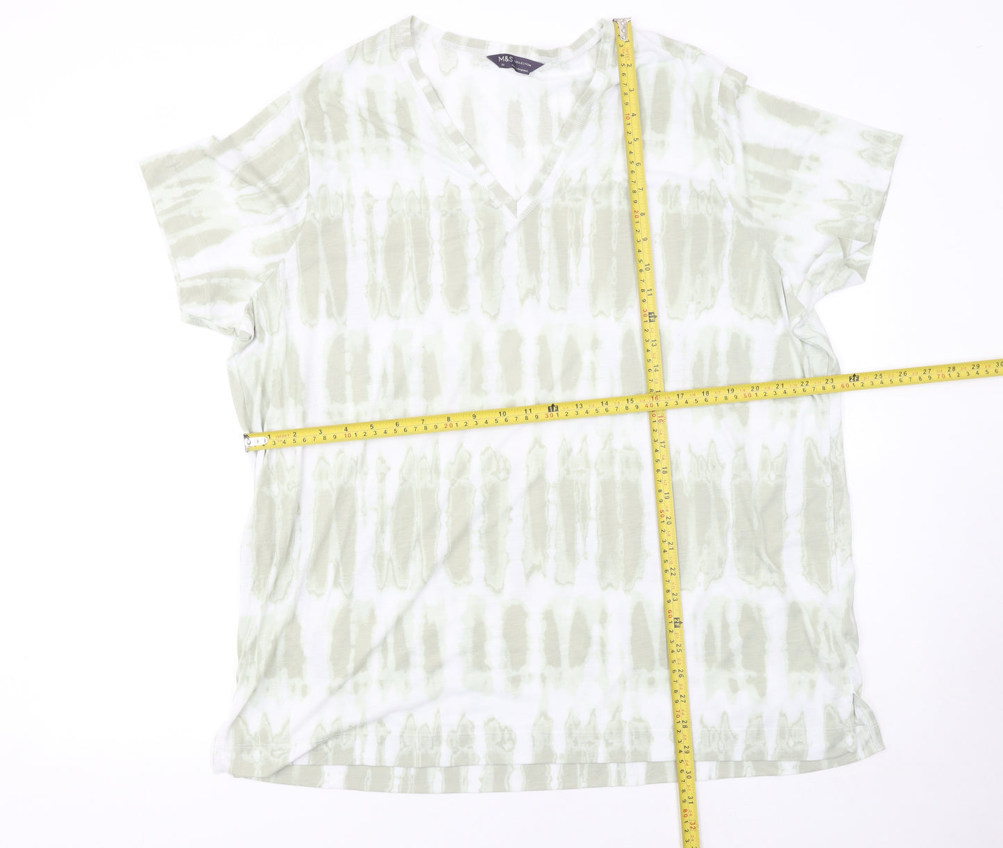 Marks and Spencer Womens Green Tie-Dye V-Neck T-Shirt Size 22
