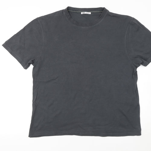 Zara Men Grey Regular Fit Cotton Crew Neck T-Shirt Size L