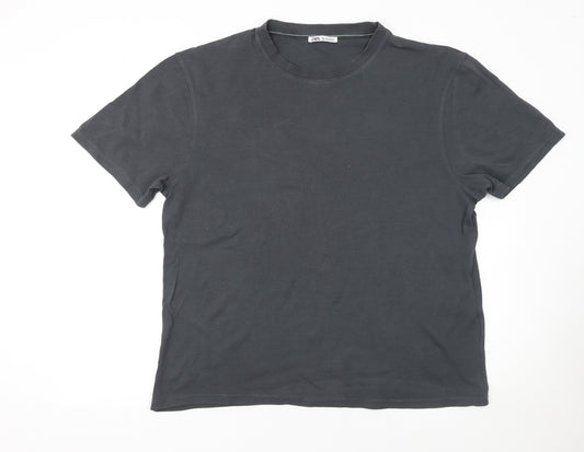 Zara Men Grey Regular Fit Cotton Crew Neck T-Shirt Size L