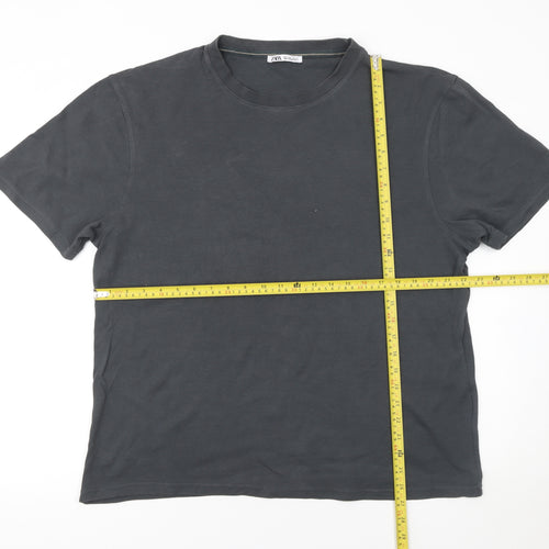 Zara Men Grey Regular Fit Cotton Crew Neck T-Shirt Size L