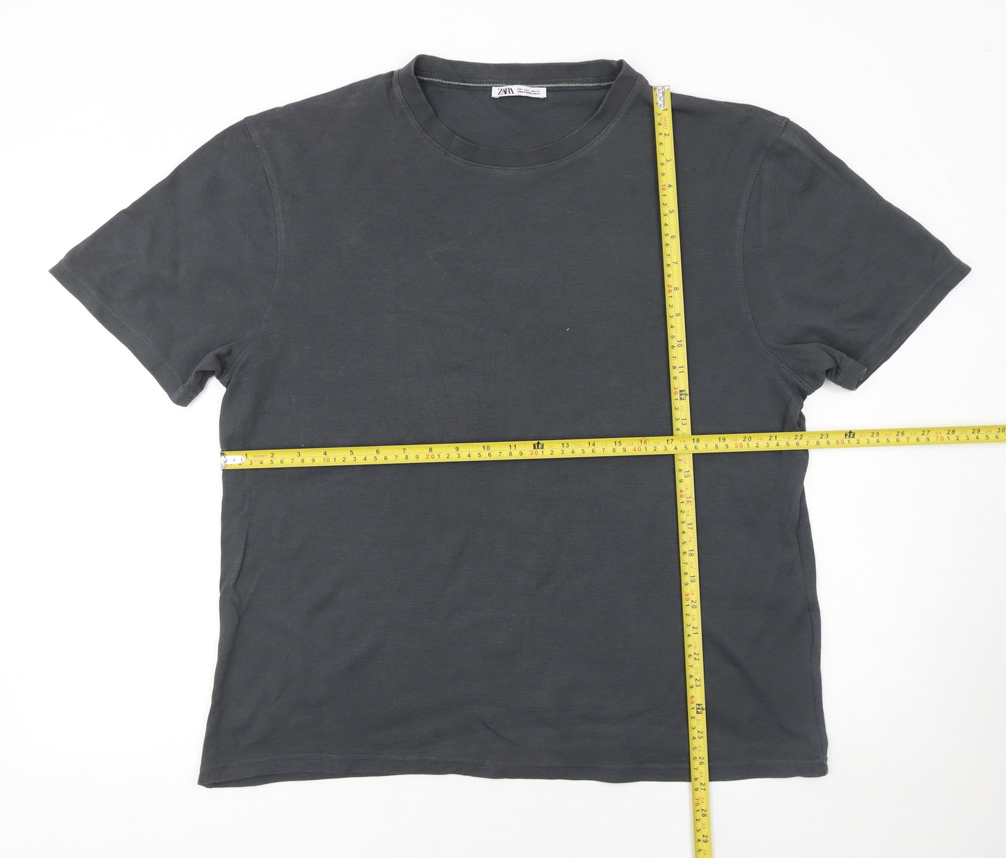 Zara Men Grey Regular Fit Cotton Crew Neck T-Shirt Size L