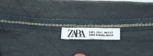 Zara Men Grey Regular Fit Cotton Crew Neck T-Shirt Size L