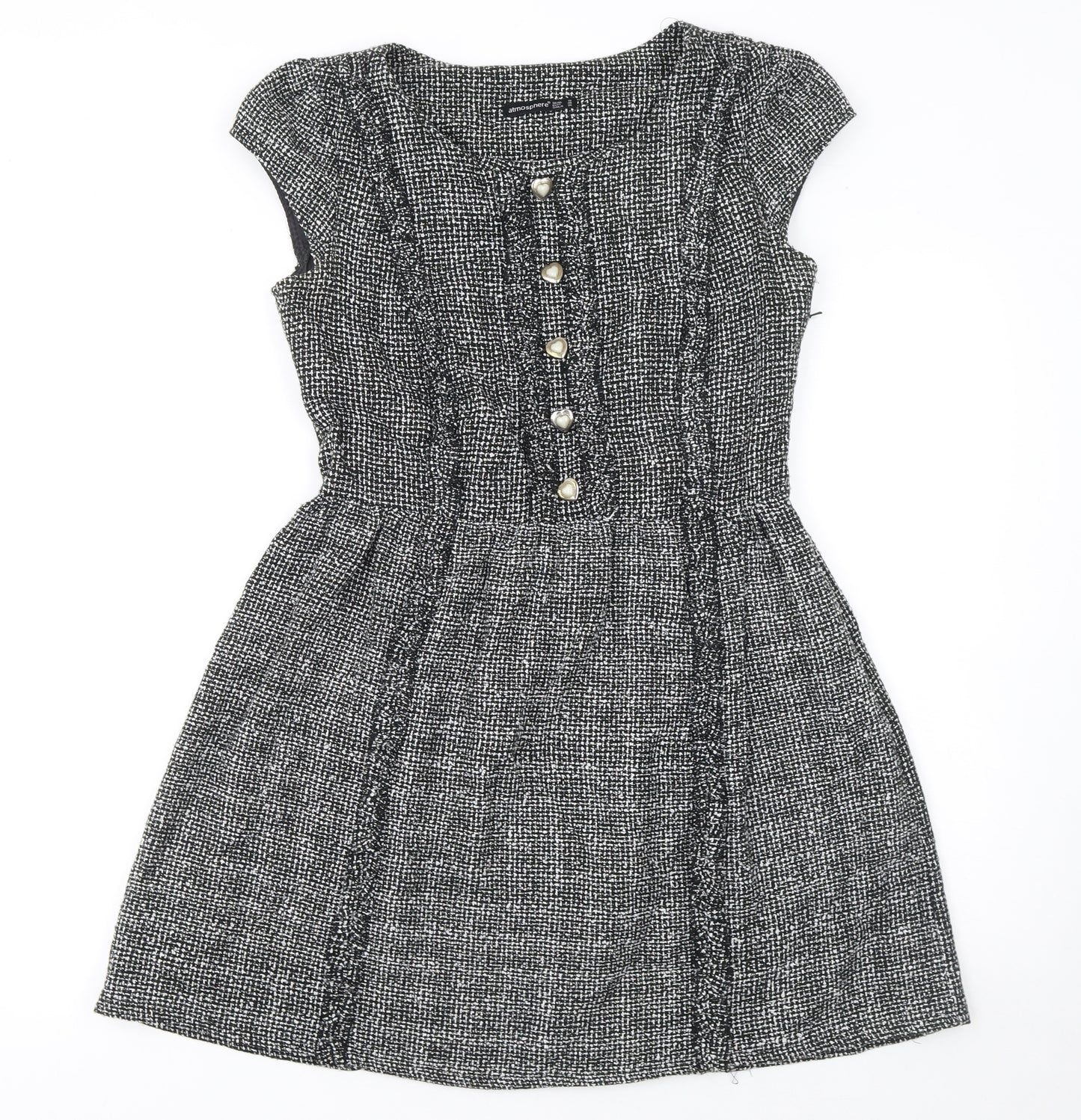 Atmosphere Women's Black Tweed A-Line Short Sleeve Dress Size 10