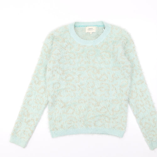 Papaya Women Blue Animal Print Fuzzy Knit Jumper Size S
