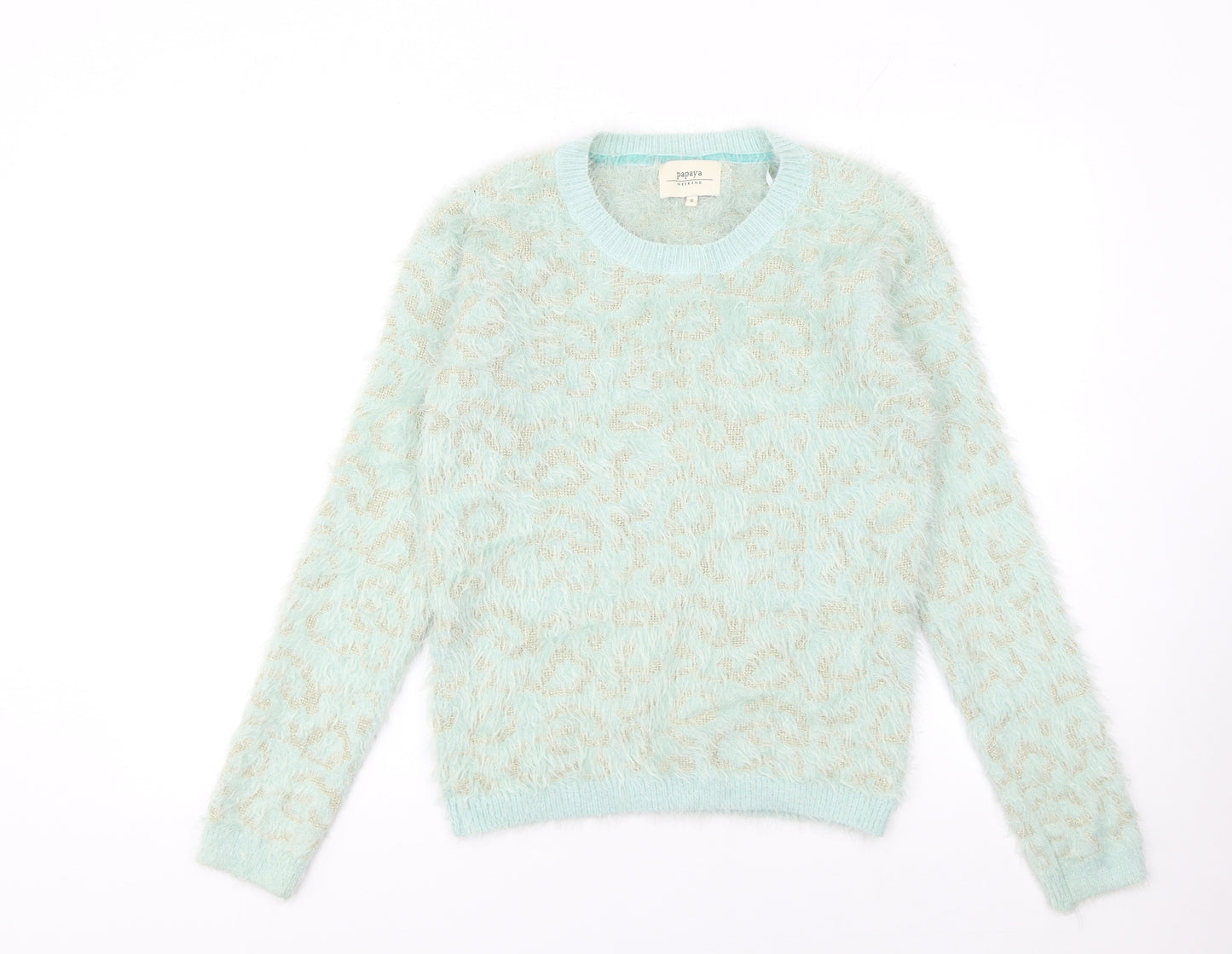 Papaya Women Blue Animal Print Fuzzy Knit Jumper Size S