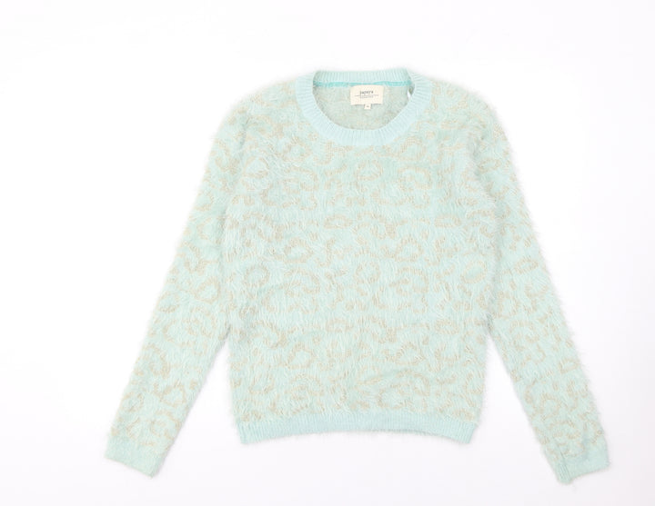 Papaya Women Blue Animal Print Fuzzy Knit Jumper Size S