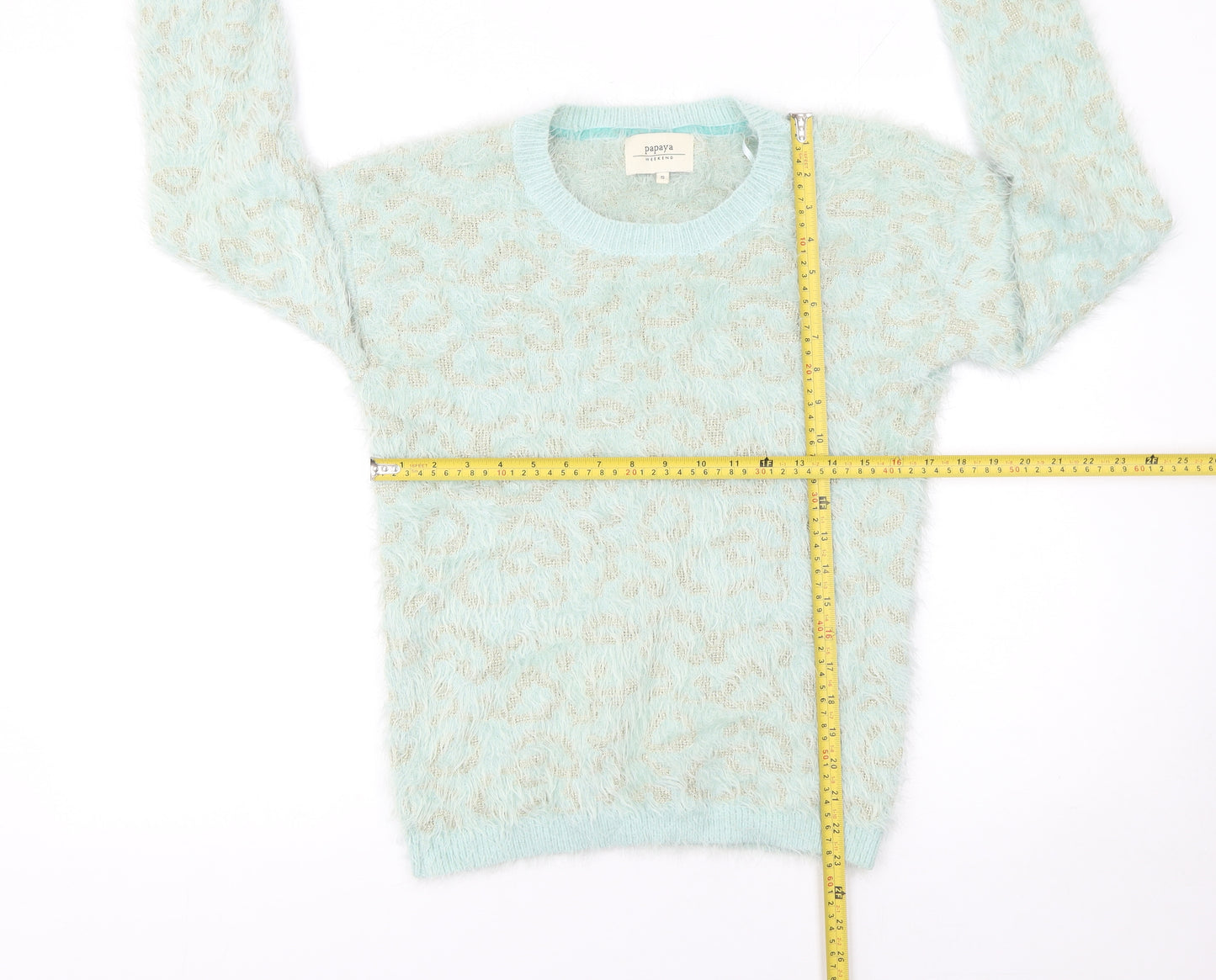 Papaya Women Blue Animal Print Fuzzy Knit Jumper Size S