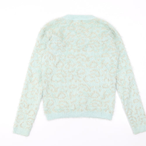 Papaya Women Blue Animal Print Fuzzy Knit Jumper Size S
