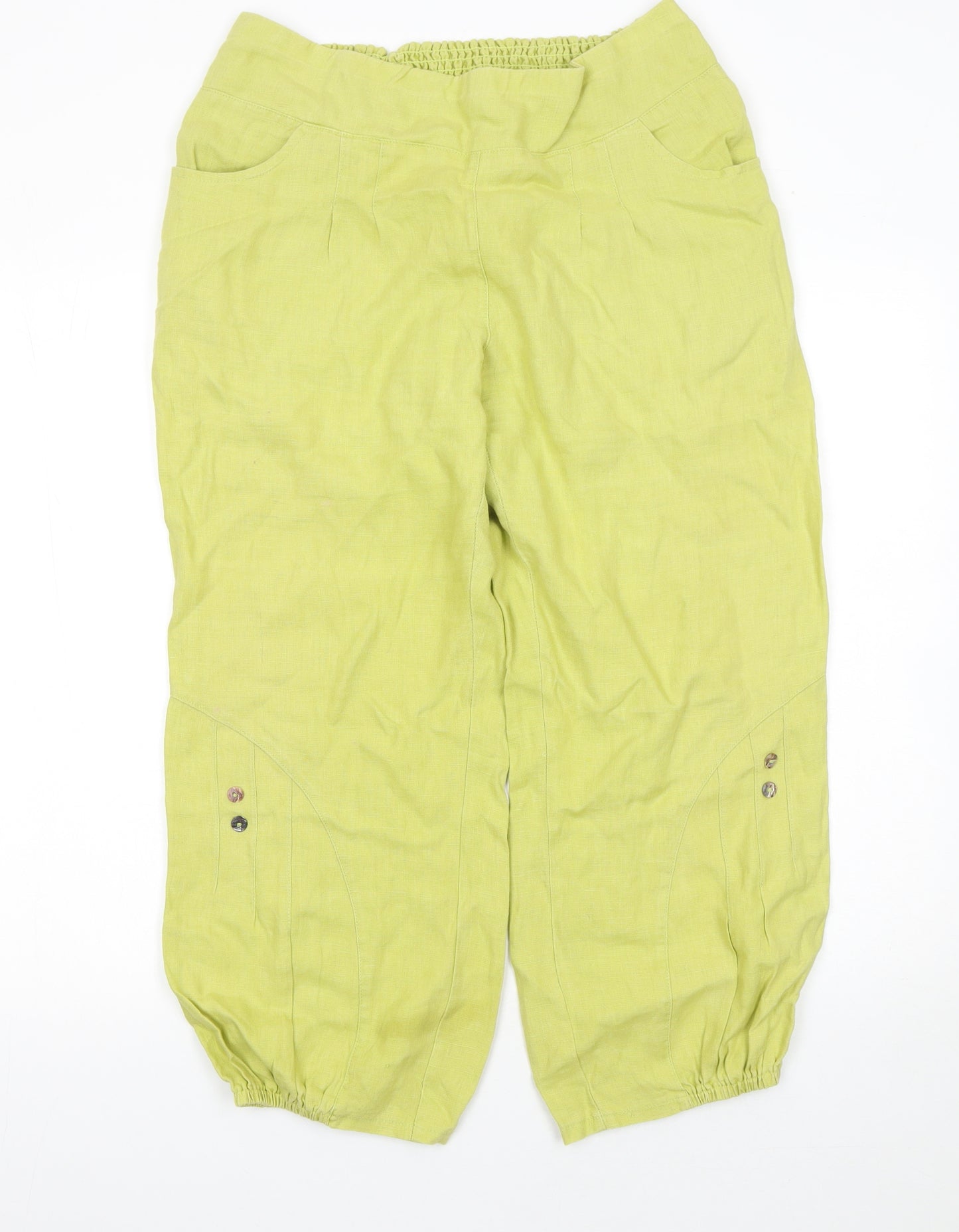 Virtuelle Women's Green Linen Cargo Trousers Size 14 Relaxed Fit