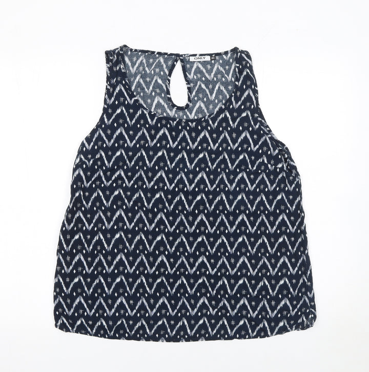 ONLY Women Blue Geometric Sleeveless Camisole Top Size 12