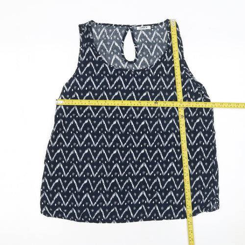 ONLY Women Blue Geometric Sleeveless Camisole Top Size 12