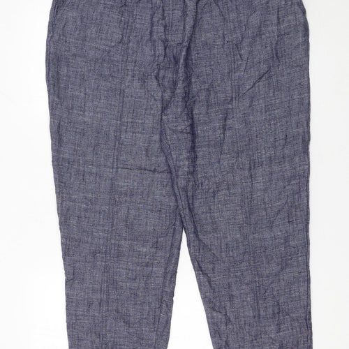 Peacocks Women Blue Cropped Linen Blend Elastic Waist Trousers Size 16