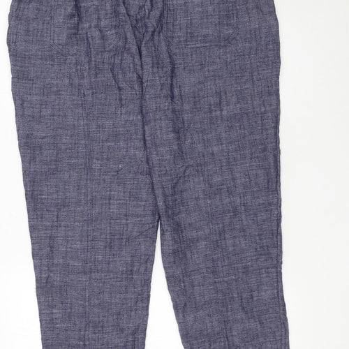 Peacocks Women Blue Cropped Linen Blend Elastic Waist Trousers Size 16