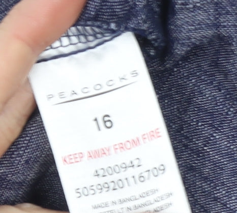 Peacocks Women Blue Cropped Linen Blend Elastic Waist Trousers Size 16