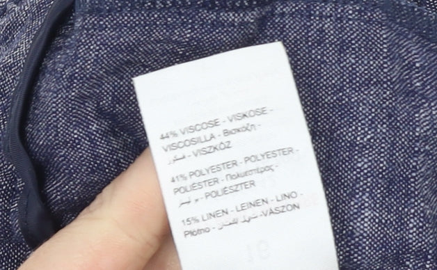 Peacocks Women Blue Cropped Linen Blend Elastic Waist Trousers Size 16