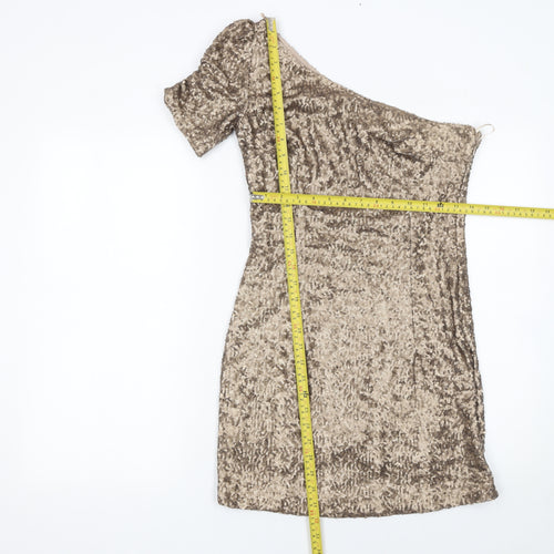New Look Women’s Gold One Shoulder Sequin Bodycon Dress Size 10