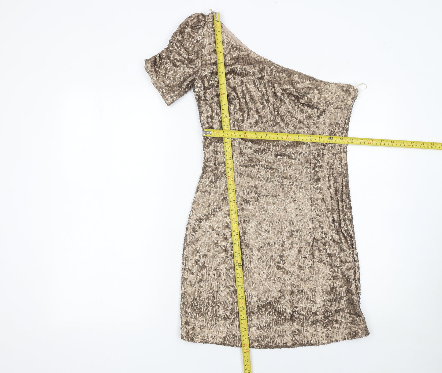New Look Women’s Gold One Shoulder Sequin Bodycon Dress Size 10