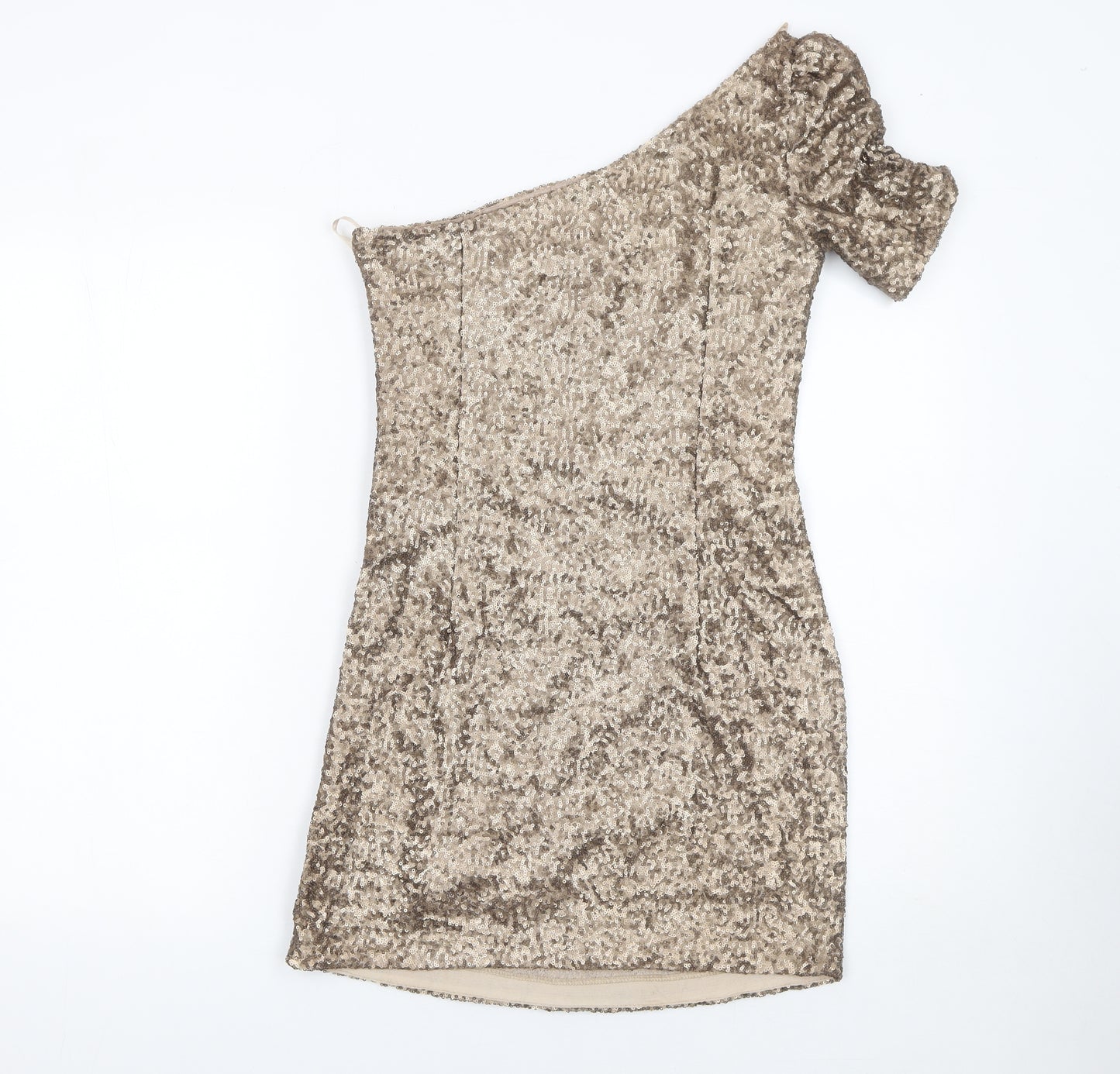 New Look Women’s Gold One Shoulder Sequin Bodycon Dress Size 10