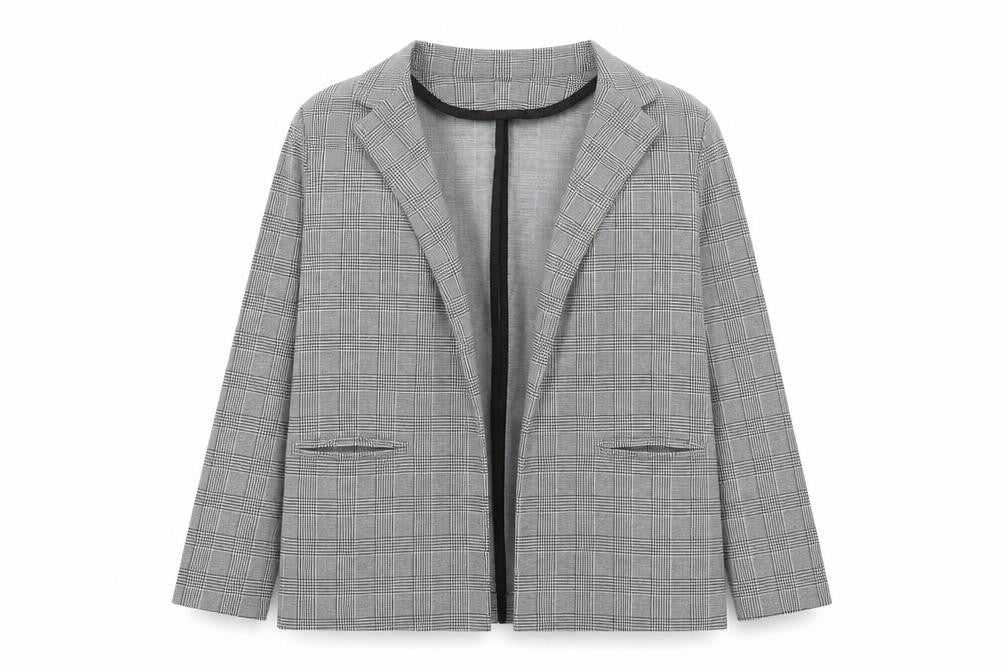 Front view of New Look Women's Grey Check Single-Breasted Blazer, size 16