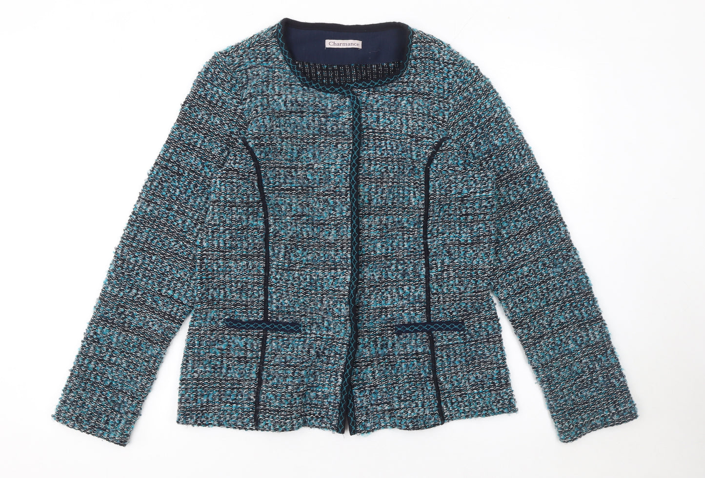 Charmance Women’s Blue Knit Cardigan UK 14 Round Neck Long Sleeve