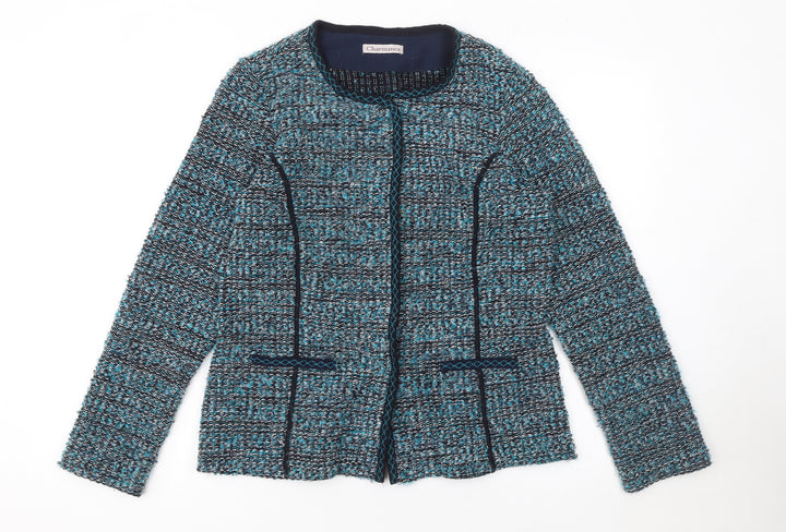 Charmance Women’s Blue Knit Cardigan UK 14 Round Neck Long Sleeve