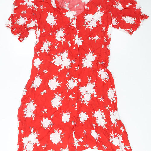 Marks and Spencer Women's Red Floral Viscose Shirt Dress Size 14