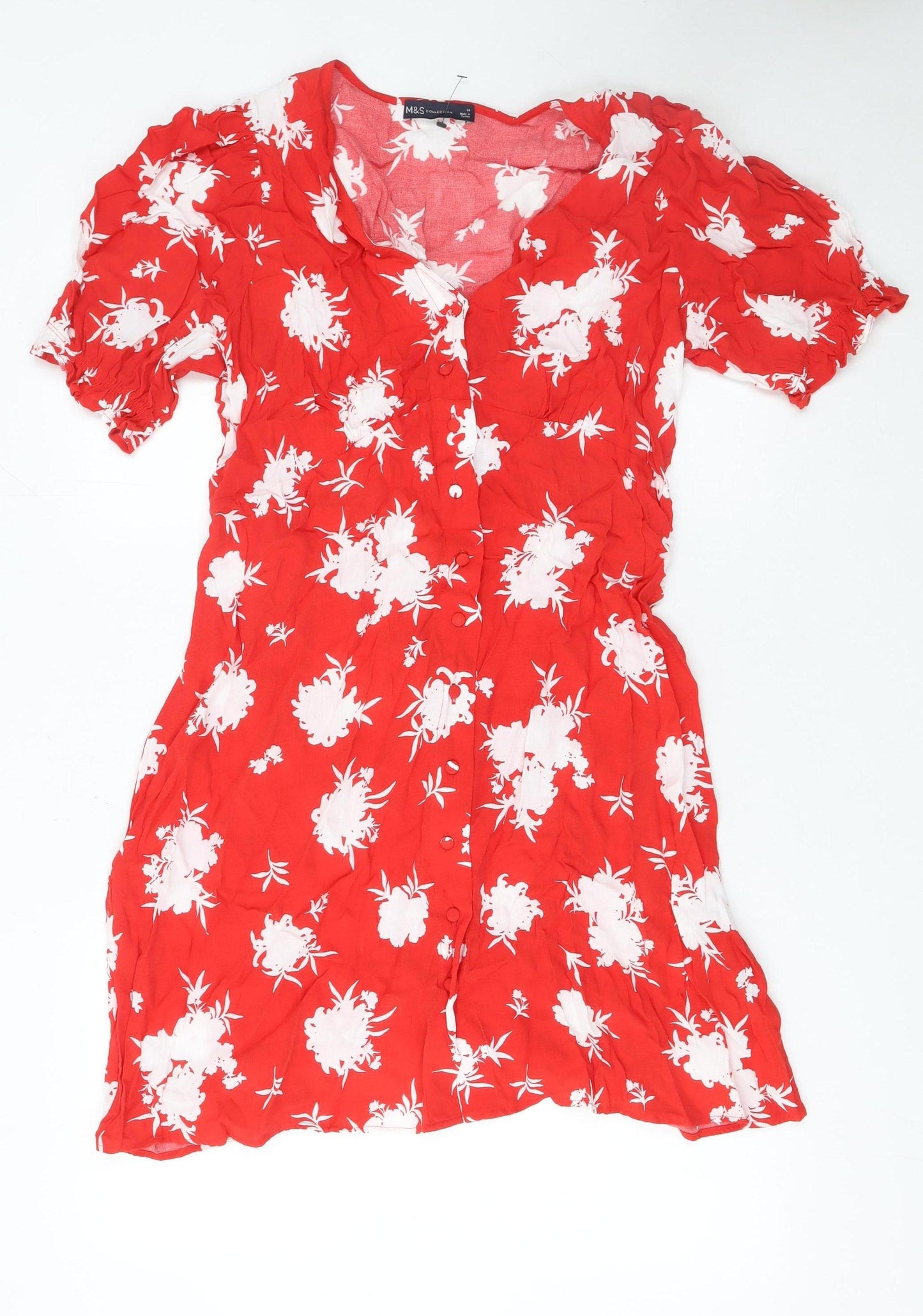 Marks and Spencer Women's Red Floral Viscose Shirt Dress Size 14