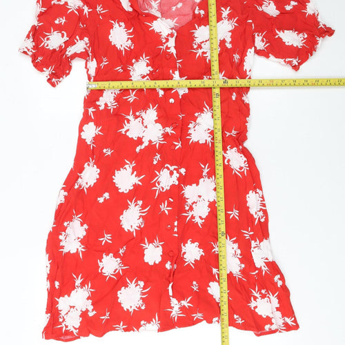 Marks and Spencer Women's Red Floral Viscose Shirt Dress Size 14