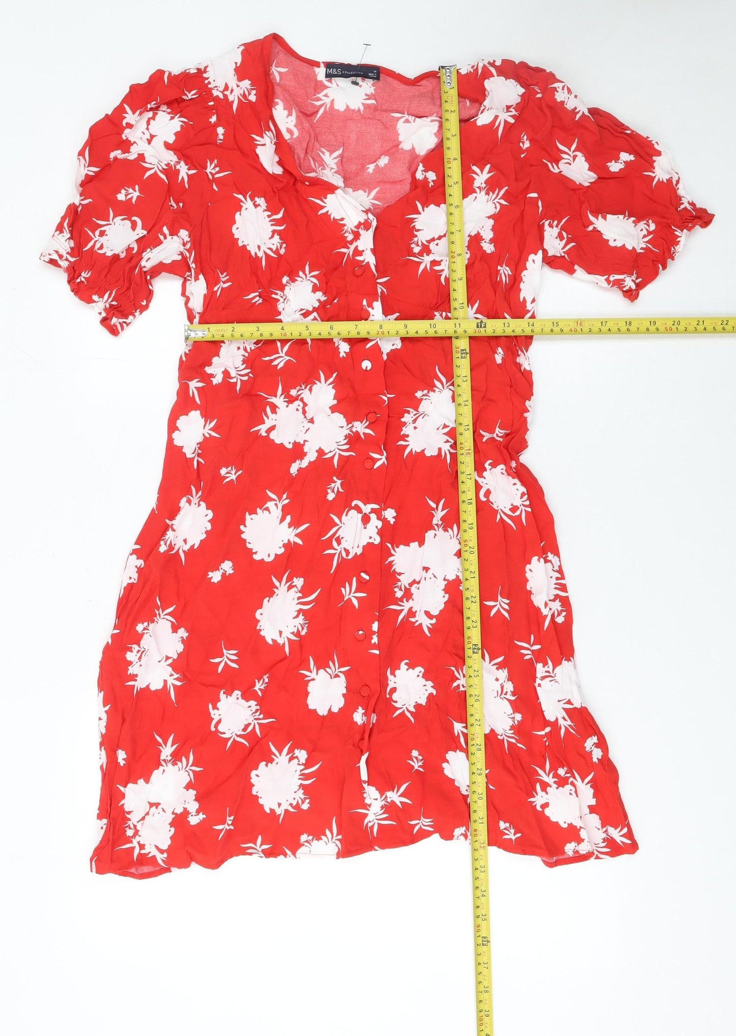 Marks and Spencer Women's Red Floral Viscose Shirt Dress Size 14