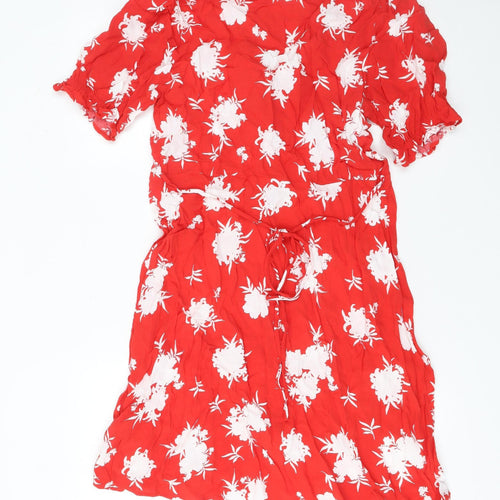 Marks and Spencer Women's Red Floral Viscose Shirt Dress Size 14