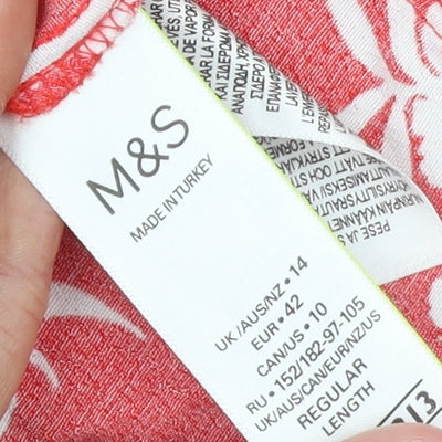 Marks and Spencer Women's Red Floral Viscose Shirt Dress Size 14