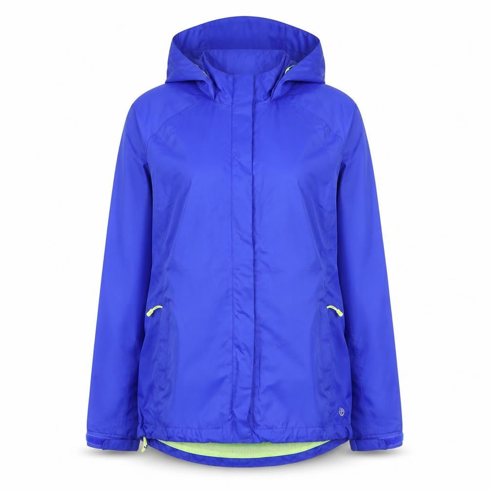 Front view of Dunnes Women’s Blue Hooded Rain Jacket, size UK 10, Lightweight Windproof
