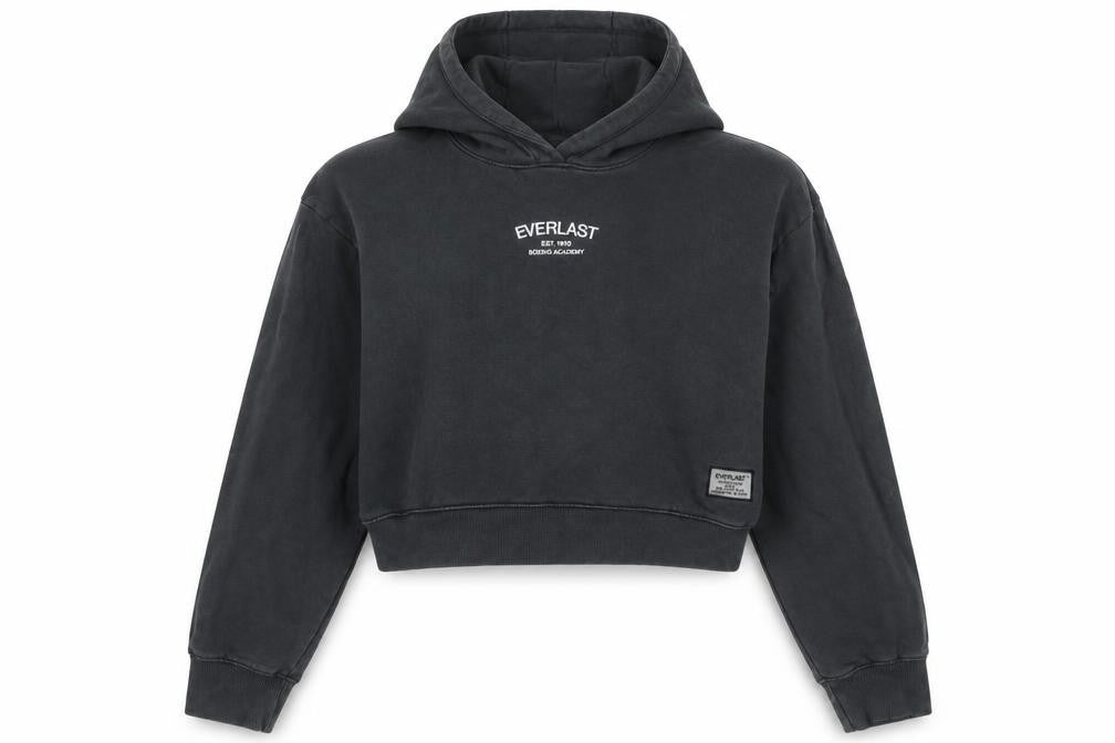 Front view of Everlast women’s black cropped hoodie uk 12 cotton pullover