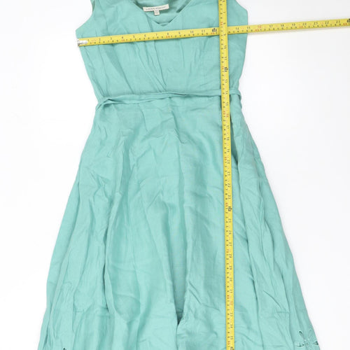 Laura Ashley Women's Green Linen Fit & Flare Knee Dress Size 8