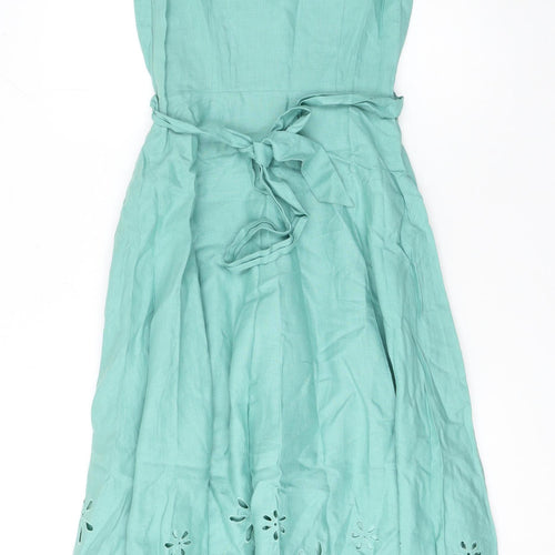 Laura Ashley Women's Green Linen Fit & Flare Knee Dress Size 8